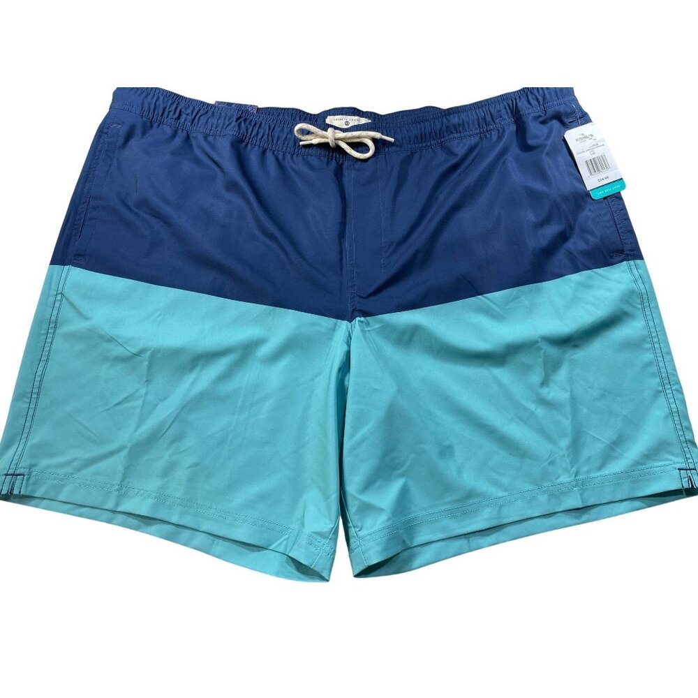Trinity Coast Mens 3XB Swim Shorts Blue & Aqua Color Block Elastic Waist